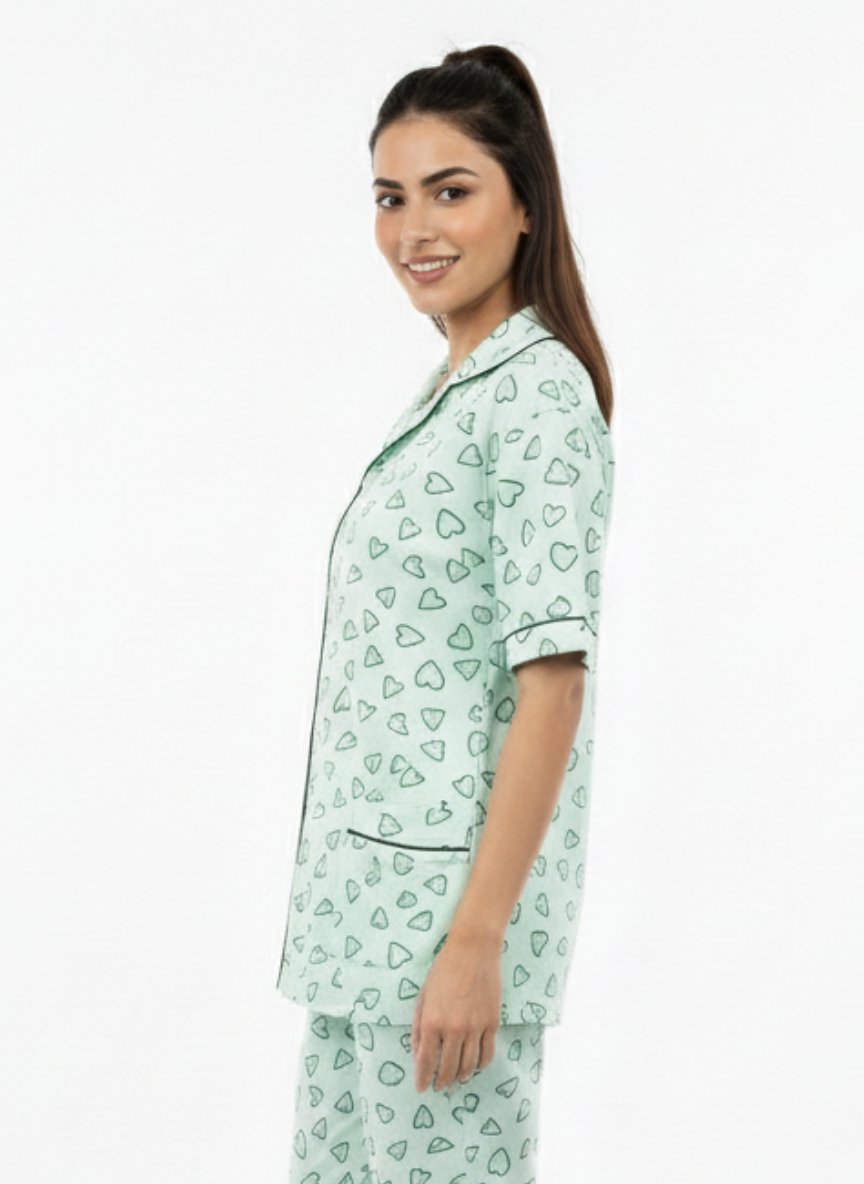 mint hearts pj set