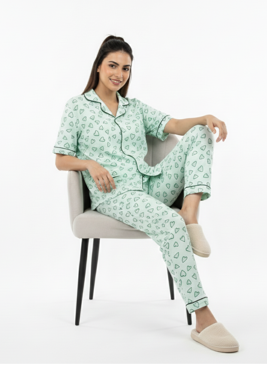 mint hearts pj set