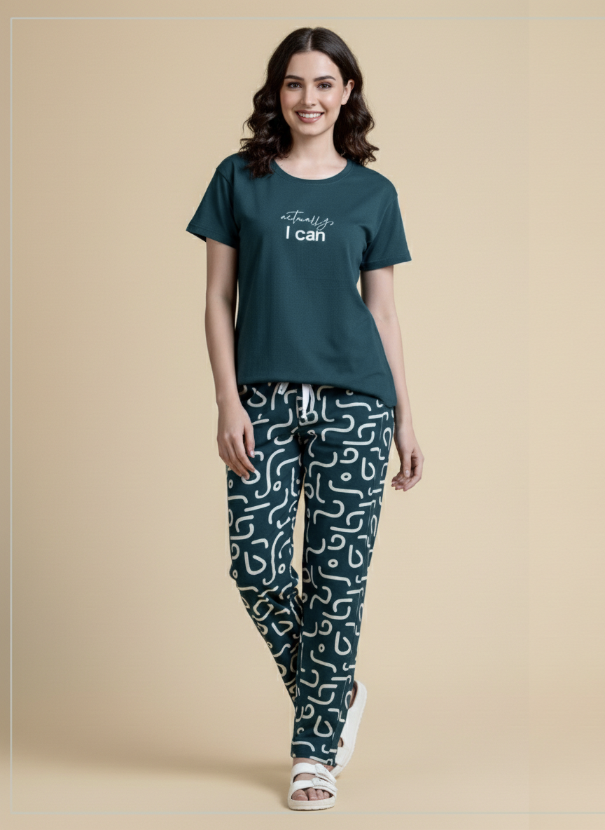 teal swirl tee pyjama set