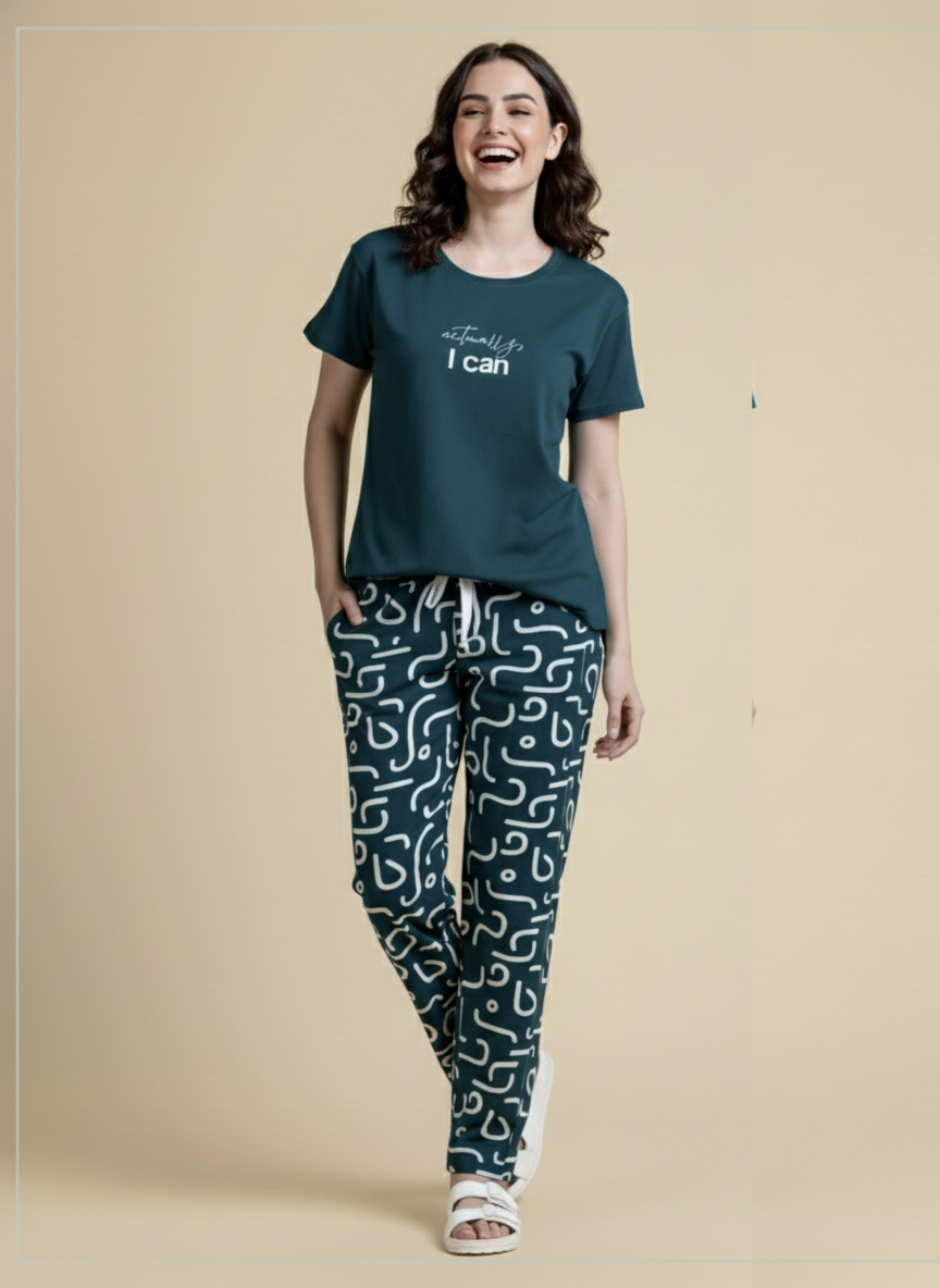 teal swirl tee pyjama set