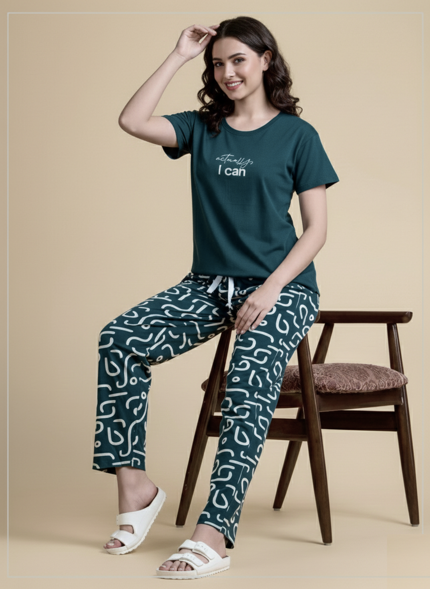teal swirl tee pyjama set