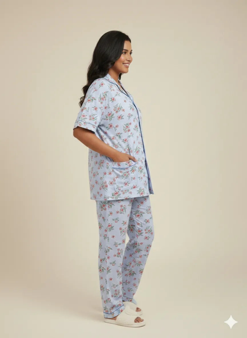 blue floral pj set