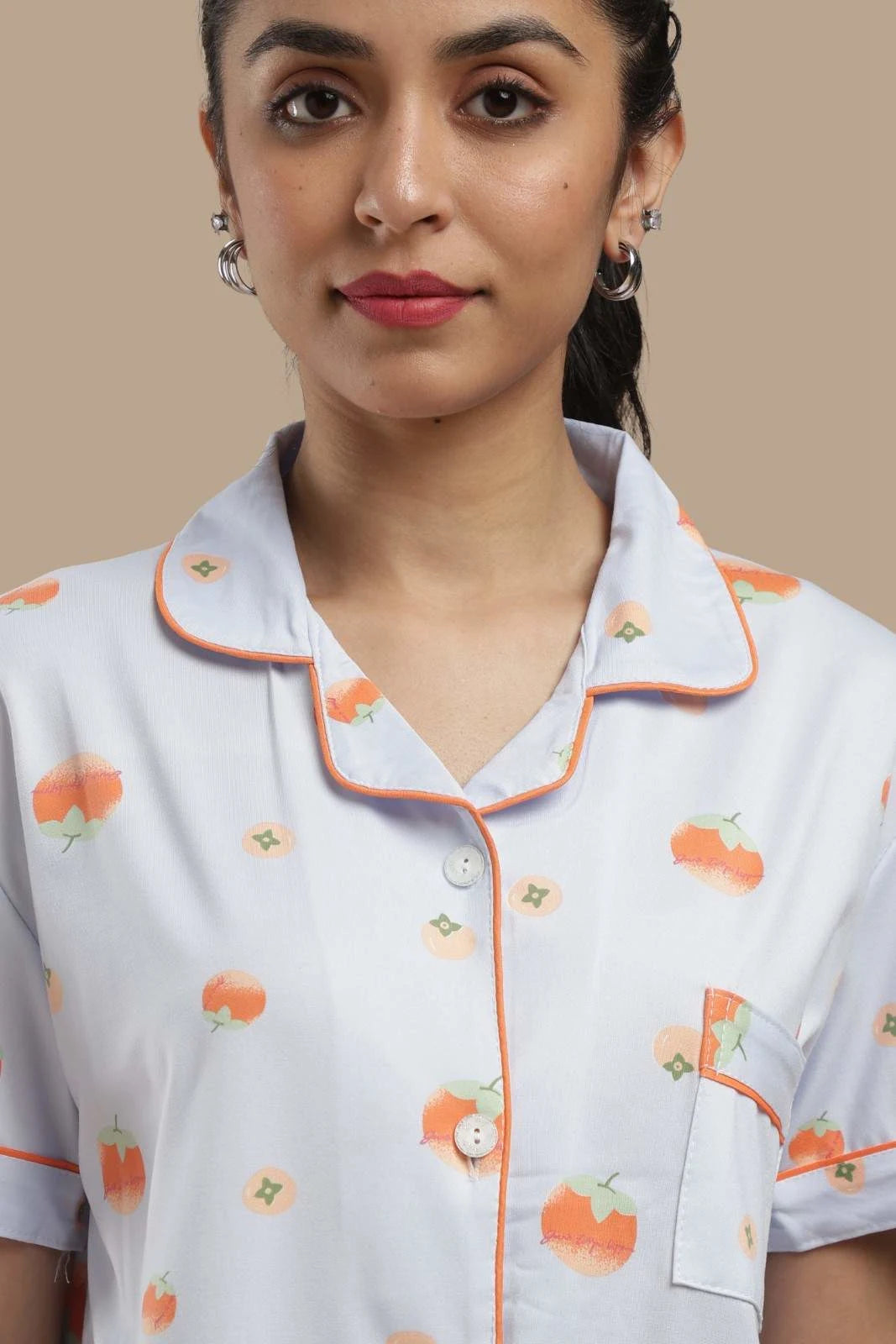 fruit print blue 3 piece pj set