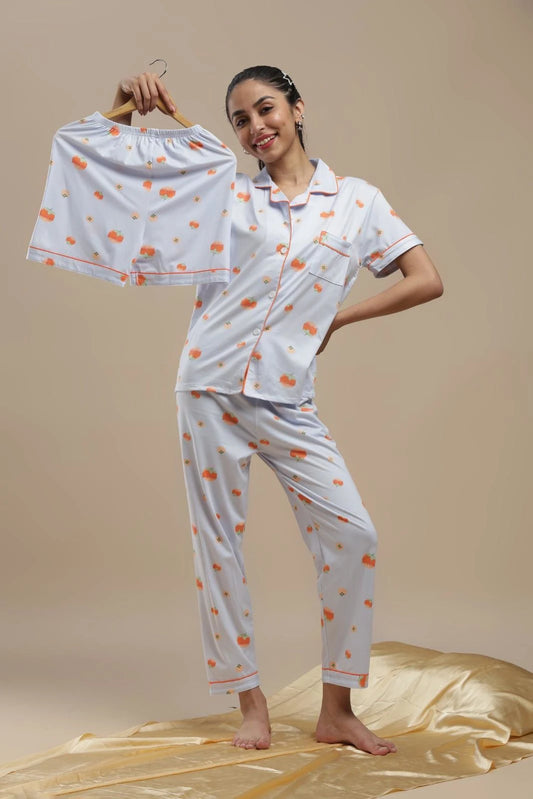Fruit Print Blue 3 Piece PJ Set