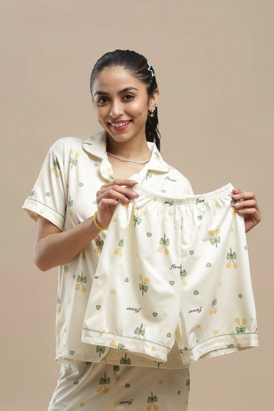 Green Blossom 3 Piece PJ Set