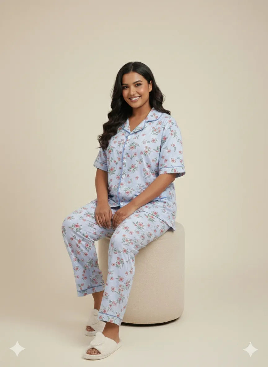 blue floral pj set