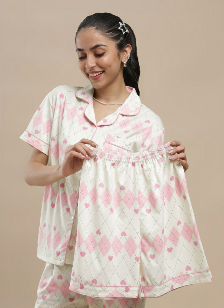 pink hearts 3 piece pj set
