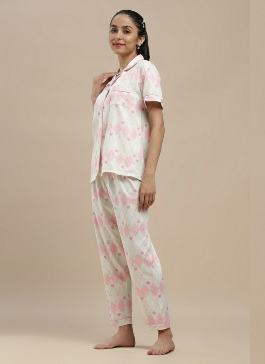 pink hearts 3 piece pj set