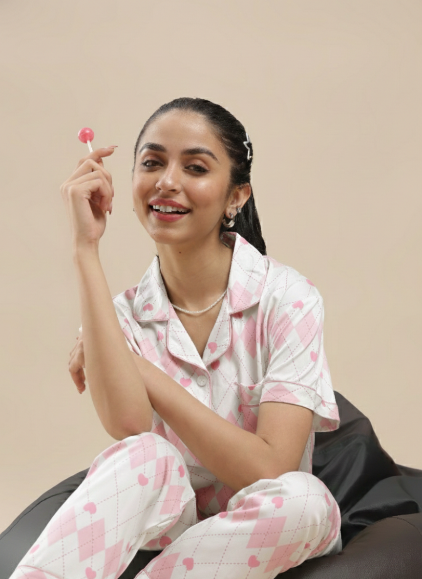 pink hearts 3 piece pj set