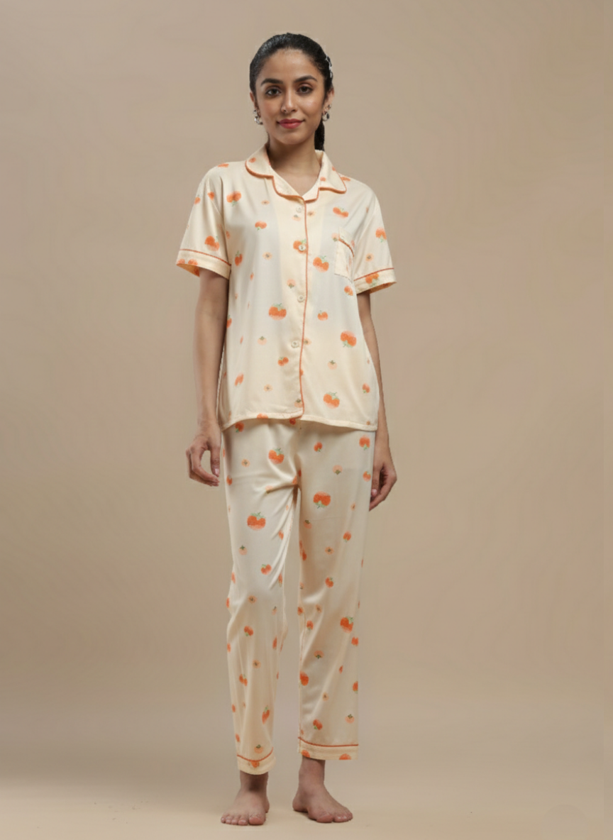 fruit print cream 3 piece pj set