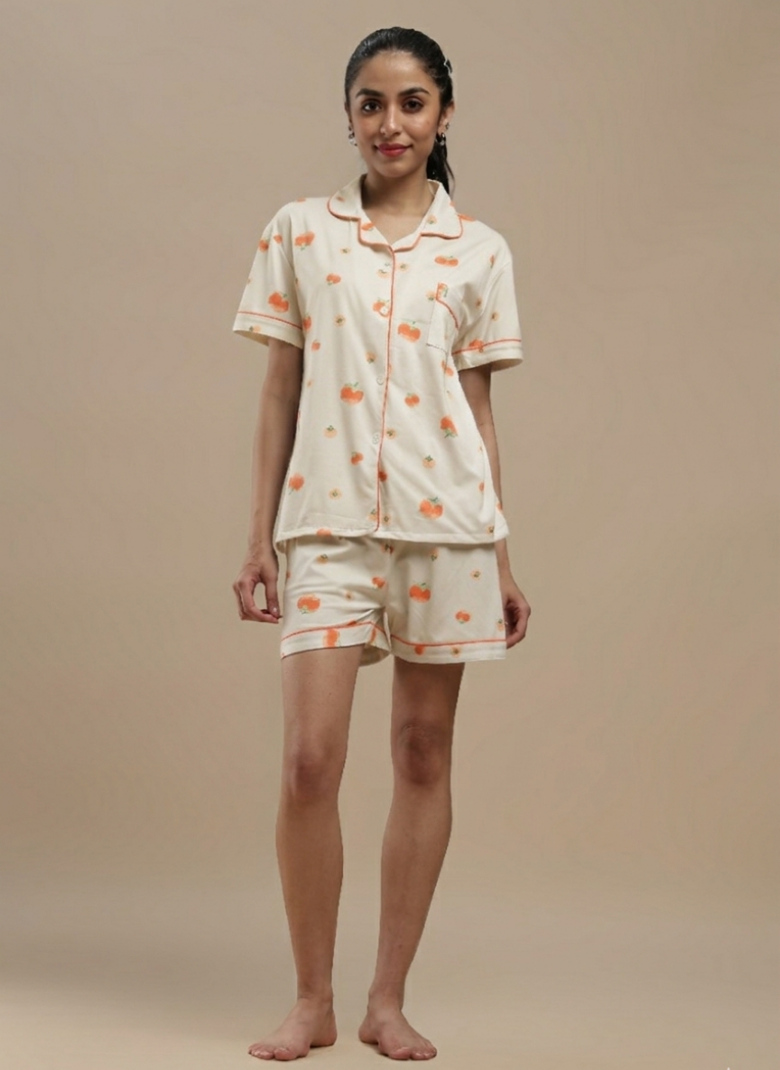 fruit print cream 3 piece pj set