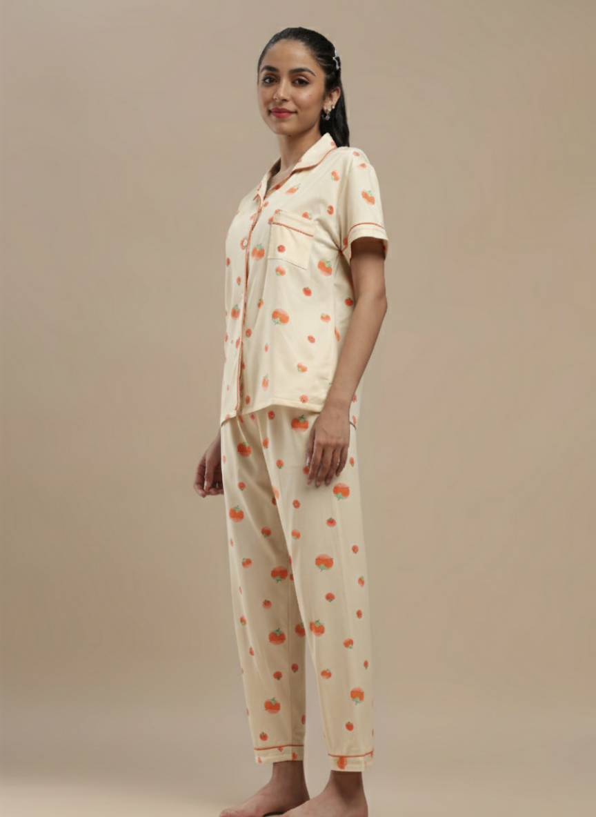 fruit print cream 3 piece pj set