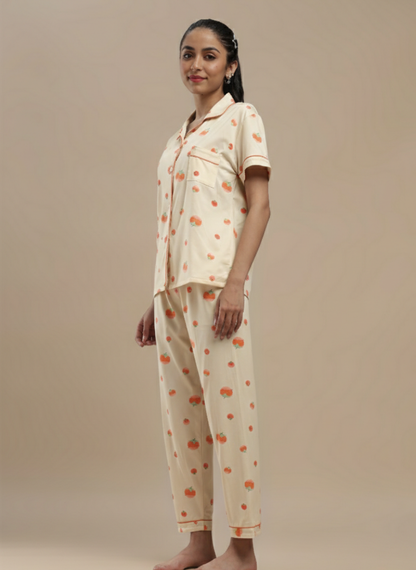 Fruit Print Cream 3 Piece PJ Set