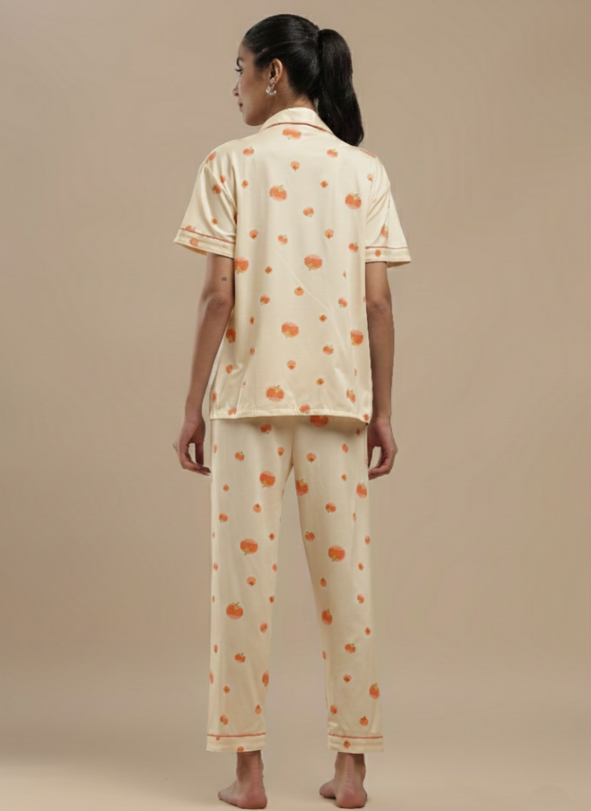 fruit print cream 3 piece pj set