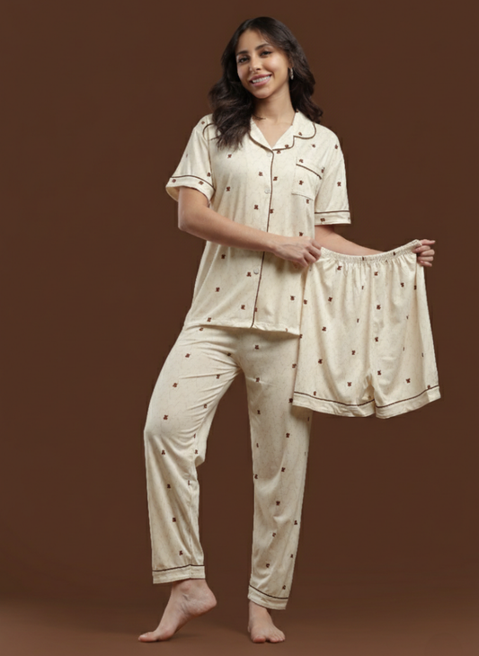 Brown Teddy 3 Piece PJ Set