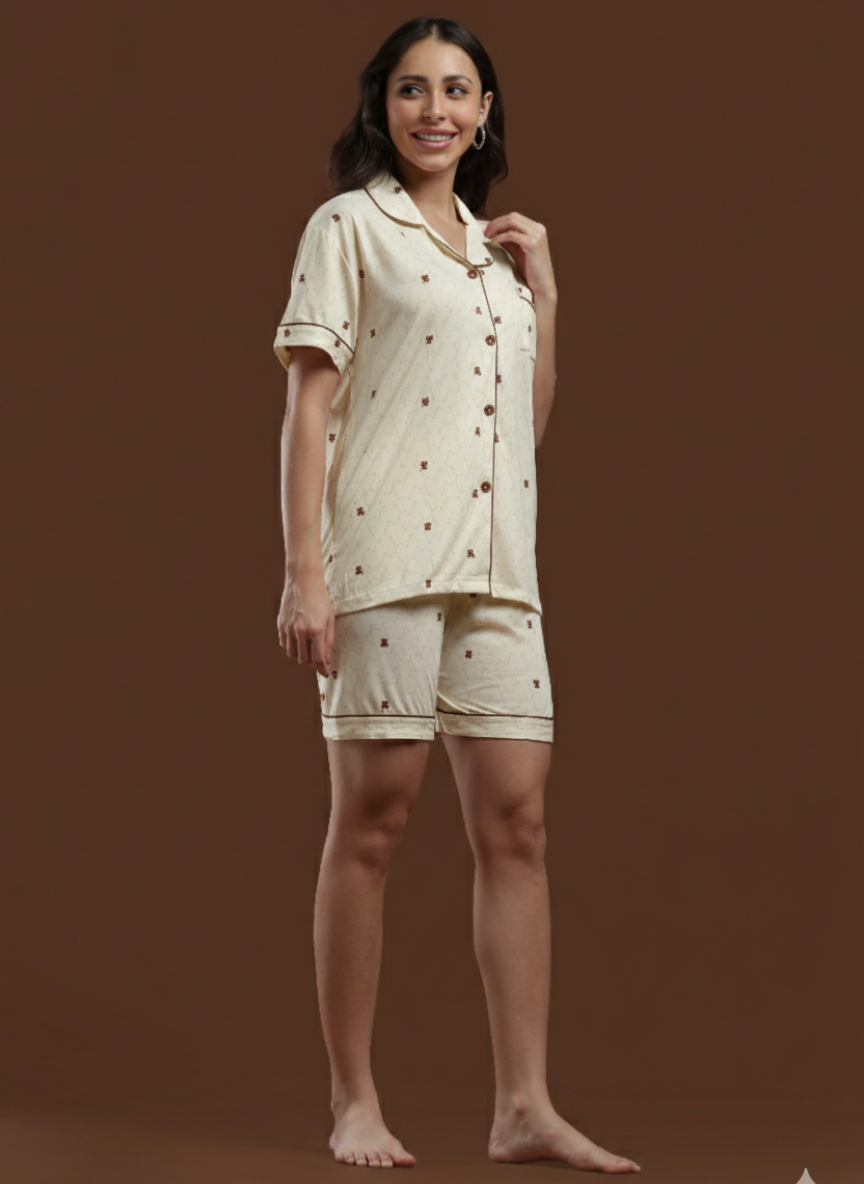 brown teddy 3 piece pj set