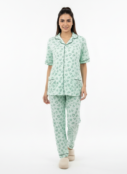 Mint Hearts PJ Set