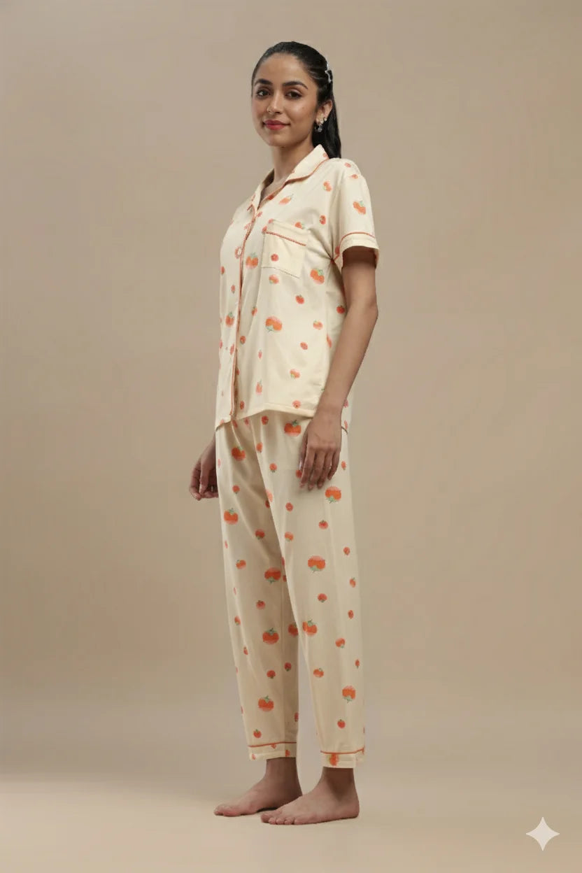 fruit print cream 3 piece pj set