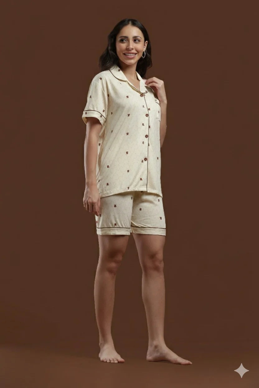 brown teddy 3 piece pj set