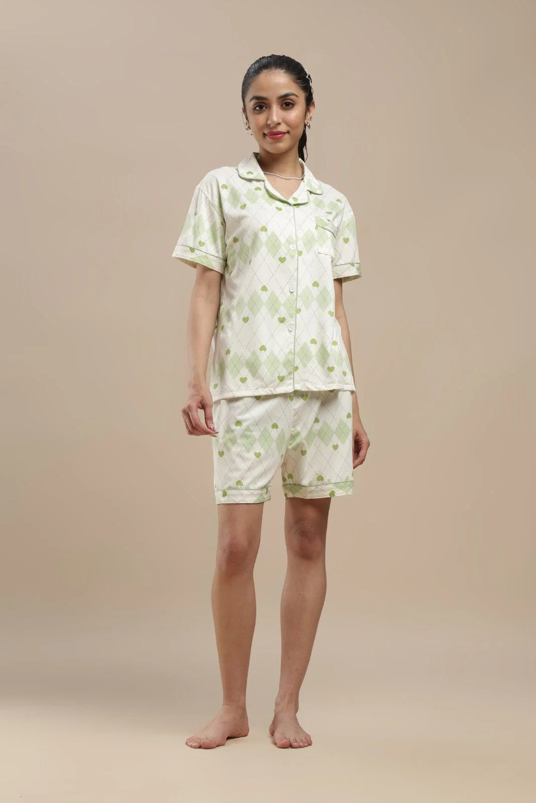 green hearts 3 piece pj set