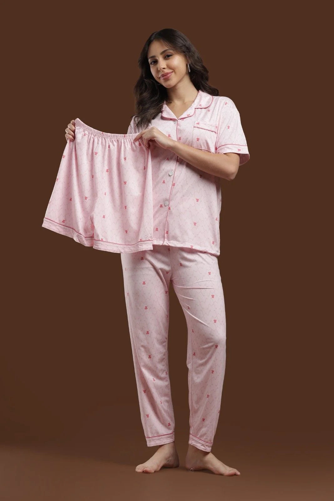 pink teddy 3 piece pj set