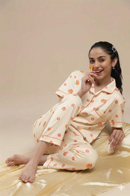 Fruit Print Cream 3 Piece PJ Set