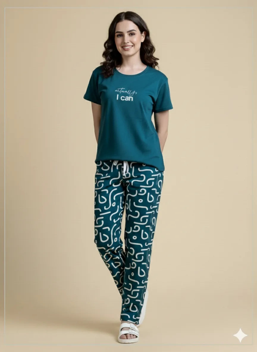 teal swirl tee pyjama set