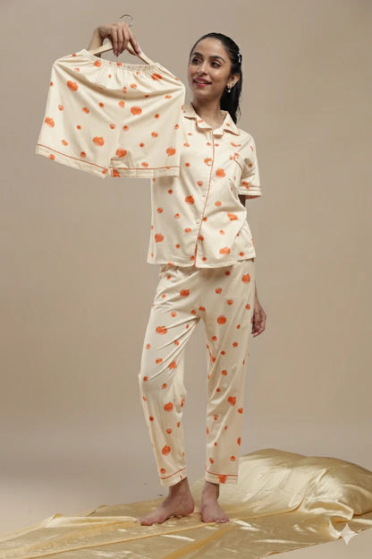 Fruit Print Cream 3 Piece PJ Set