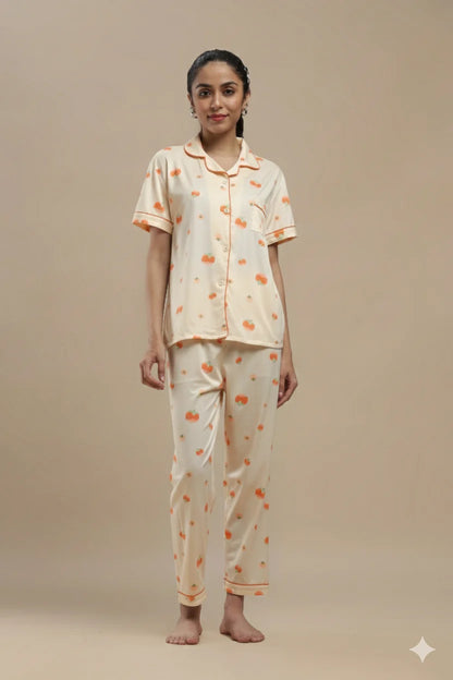 Fruit Print Cream 3 Piece PJ Set