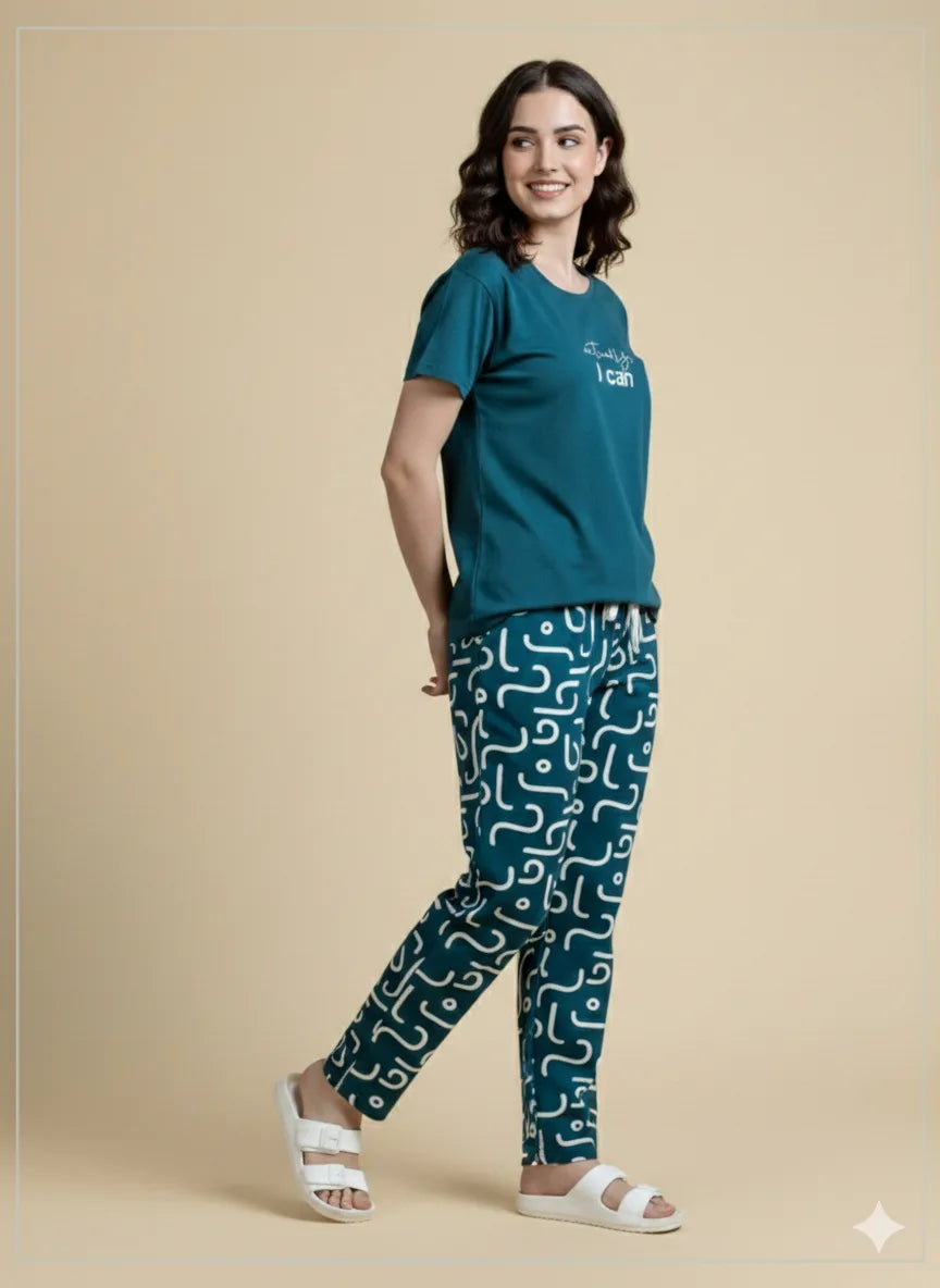 teal swirl tee pyjama set