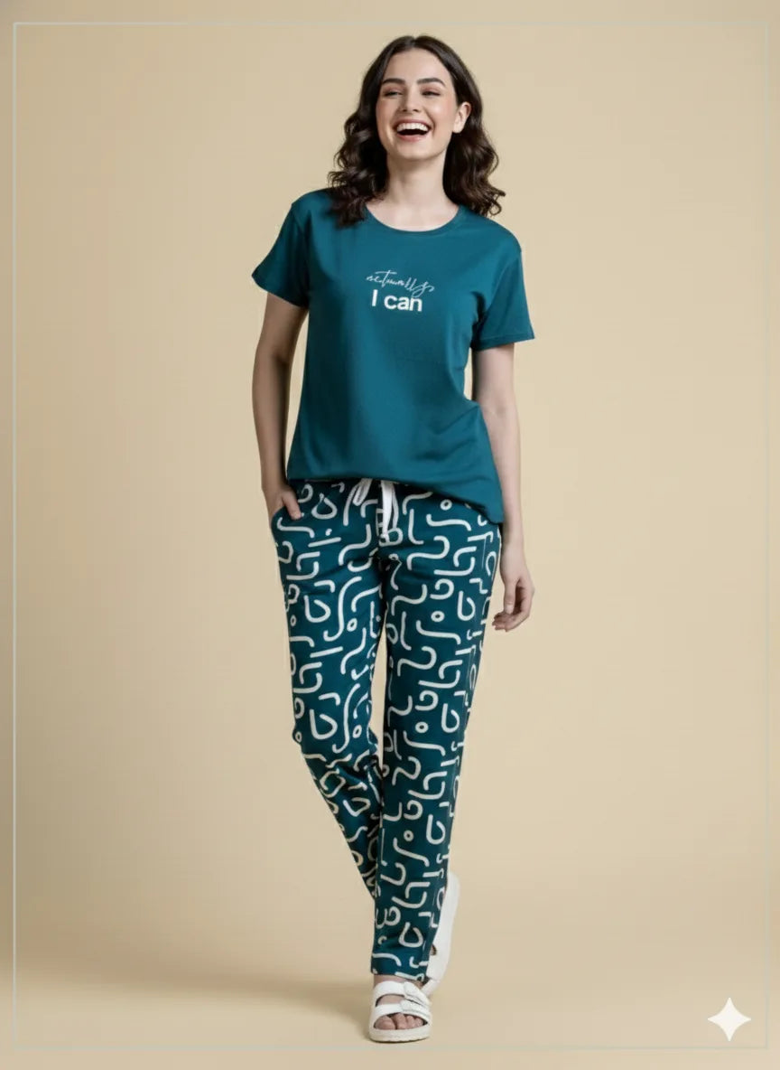teal swirl tee pyjama set